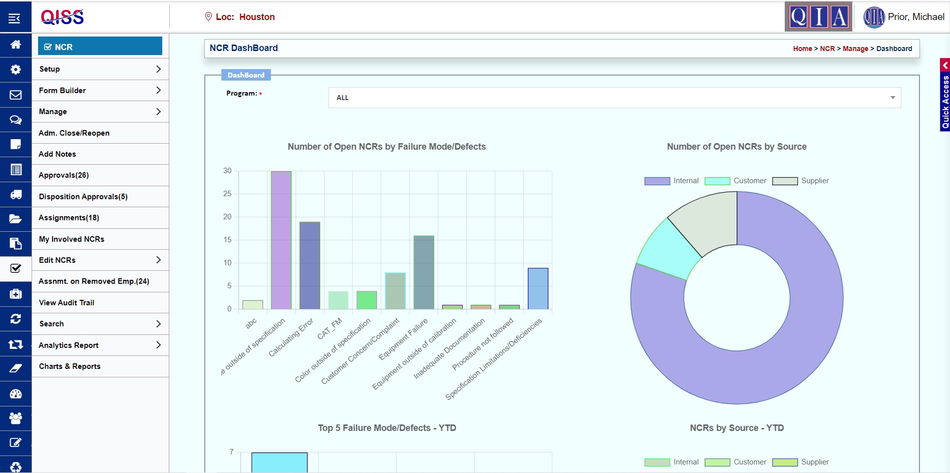 screenshot of QISS Quality Management System